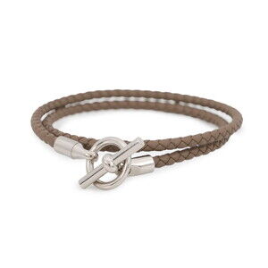 HERMES Gray Leather Charm Bracelet